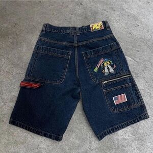 Jnco Styled Navy Blue Vintage Skater Jorts with Embroidery